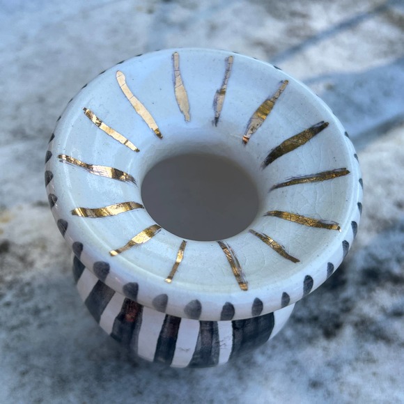 Zebra Stripe Vase 18K Tiny Genuine Gold Pottery Bud Vase - Picture 4 of 8